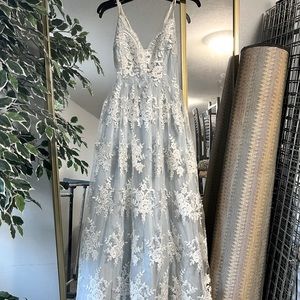 Blue and White lace strapped formal/ prom dress